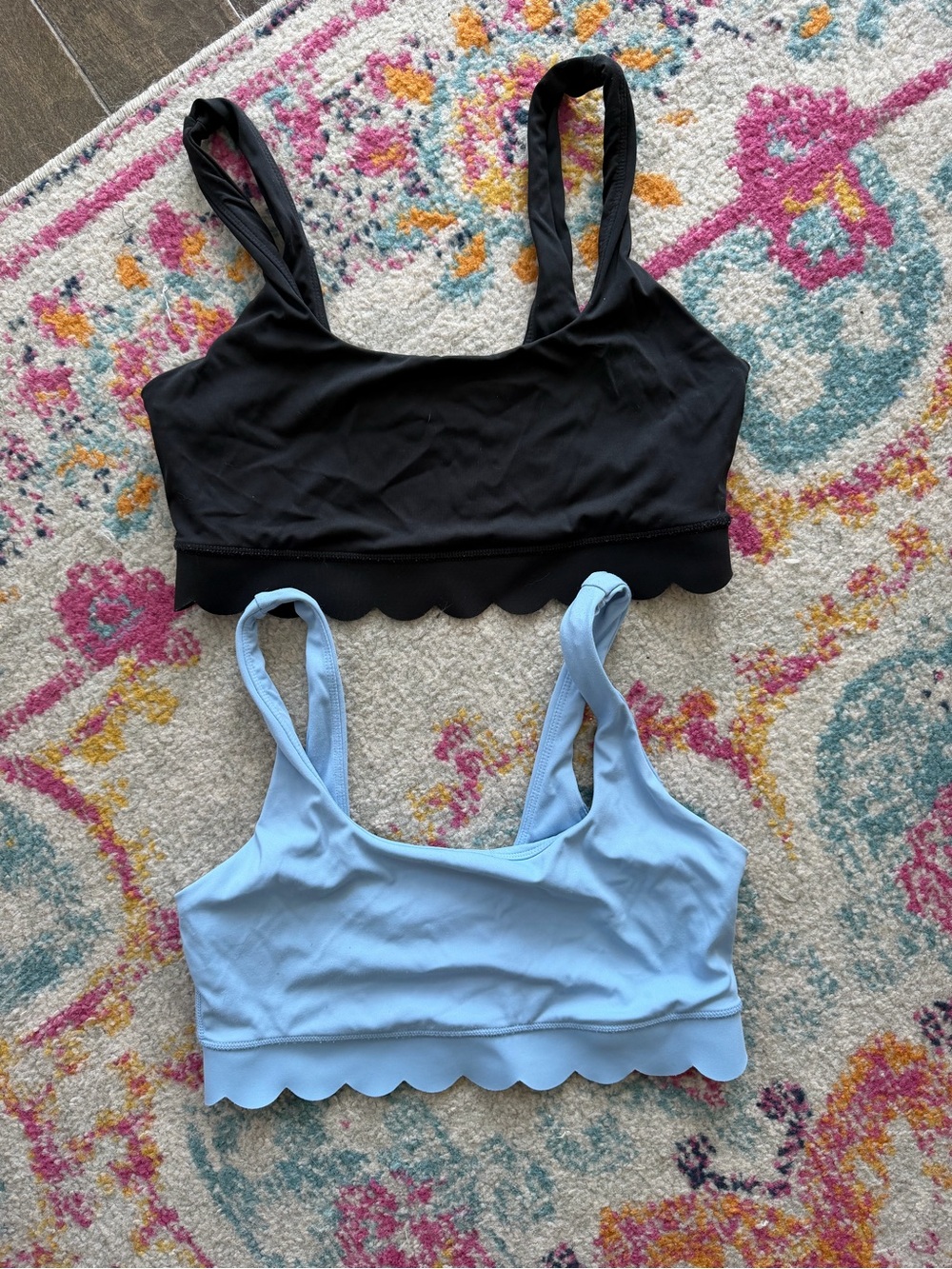 JoyLab Scalloped Edge Sports Bras - Black & Light Blue